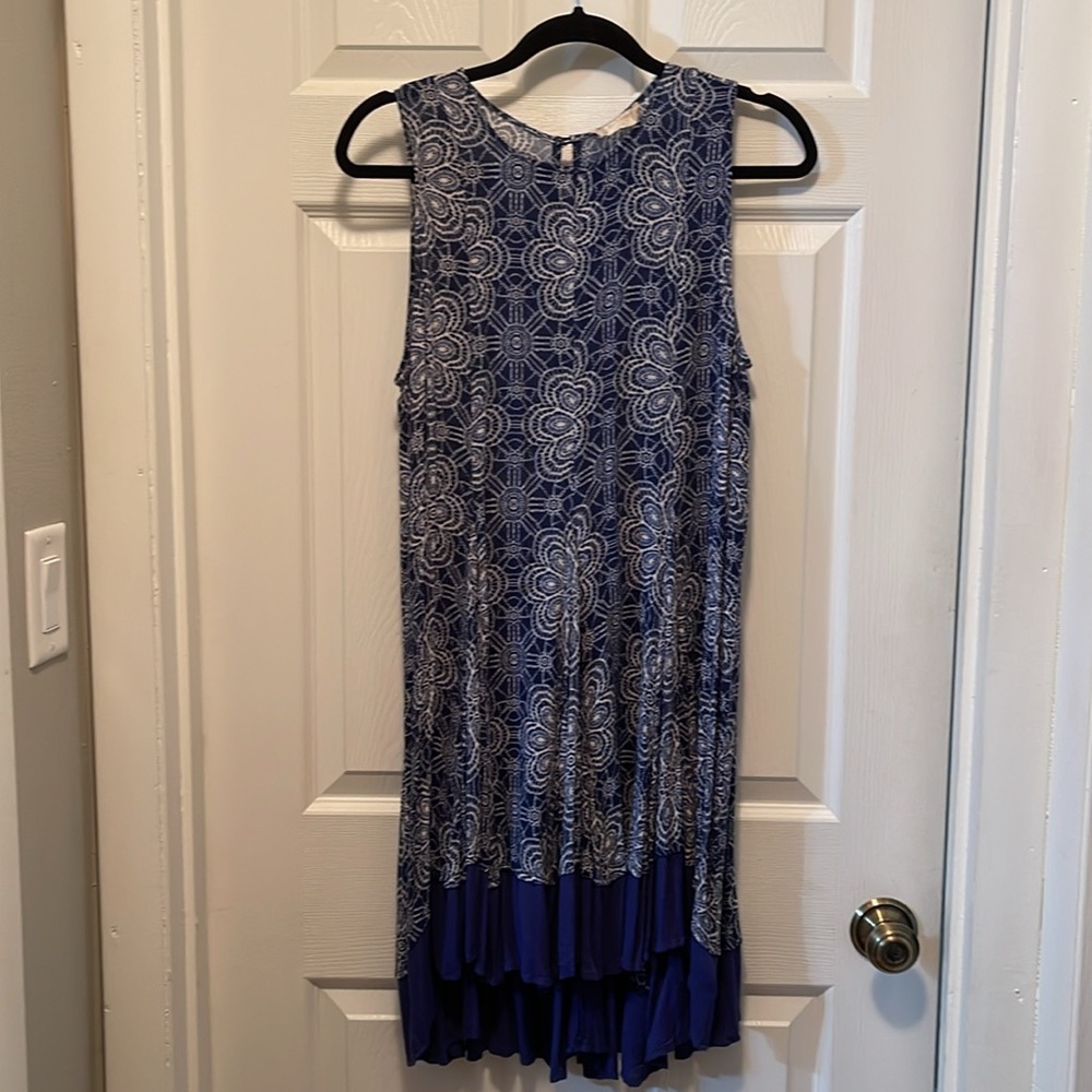 Altar'd STATE Blue White sleeveless Summer Dress no zip over Head button